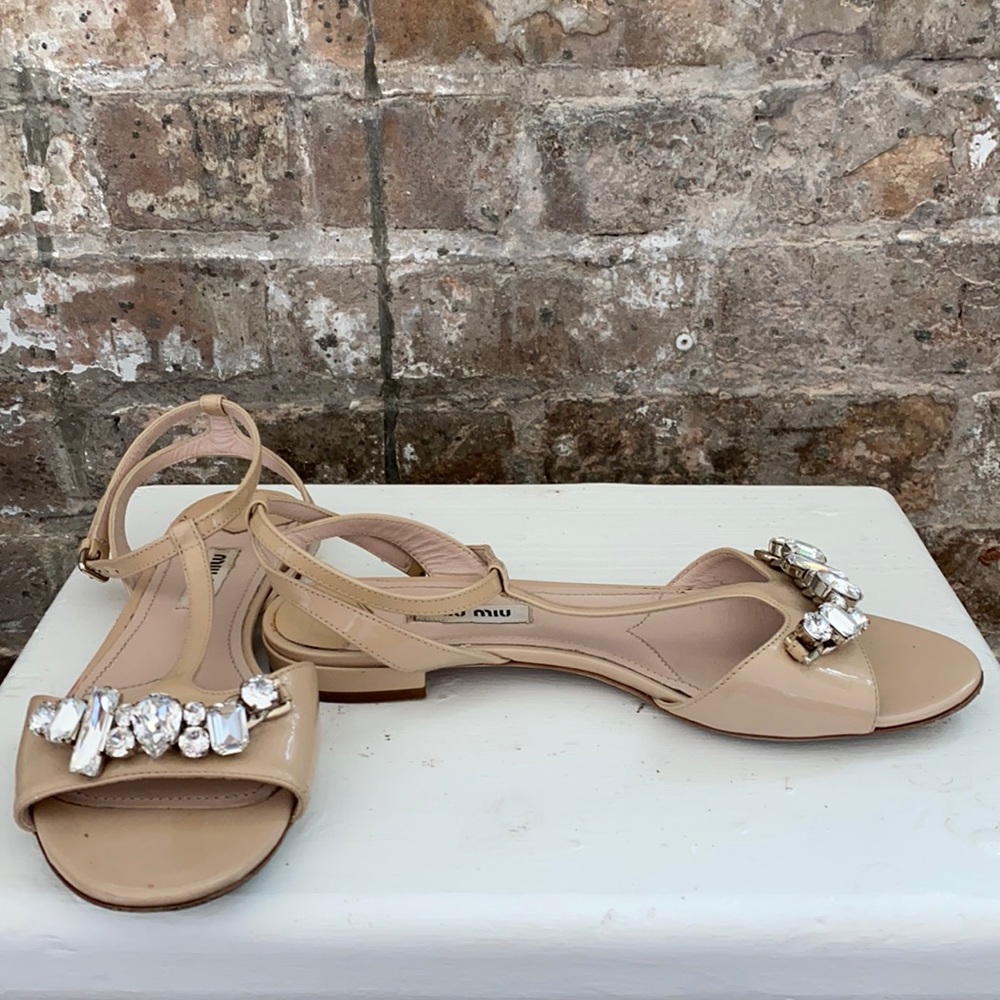 Miu Miu Pale Pink Nude Crystal Flat Sandals